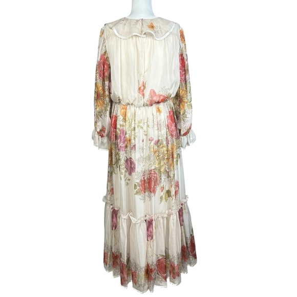 J Peterman Chiffon Ruffle Dress 12 Floral Feminine Tiered Empire Waist Romantic - Picture 3 of 15